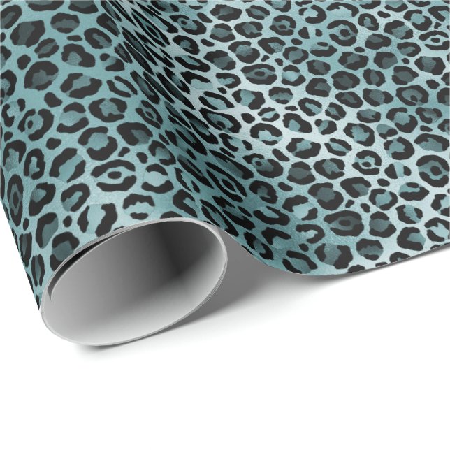 Glam Turquoise Teal Blue Leopard Print Wrapping Paper (Roll Corner)