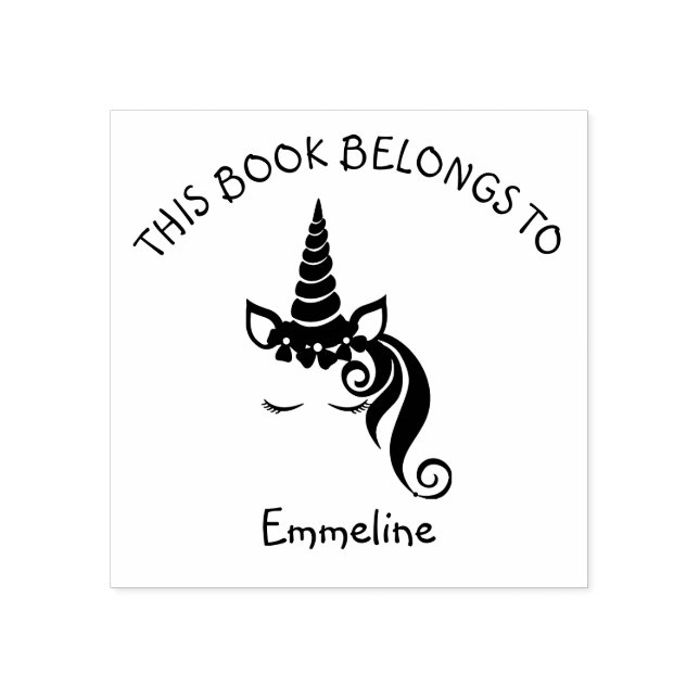 Glam Unicorn Bookplate This Book Belongs to Name Rubber Stamp (Imprint)