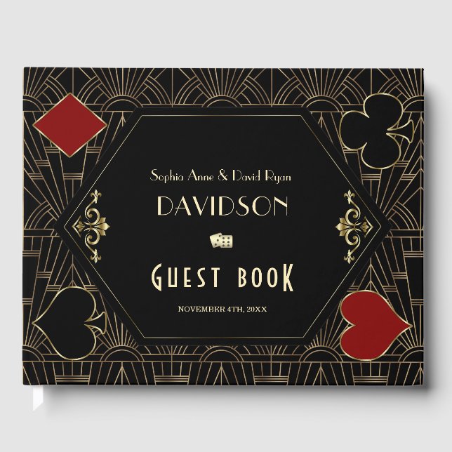 Glam Vegas Casino Gold Art Deco Wedding  Guest Book (Front)