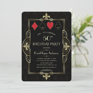 Glam Vegas Casino Royale Art Deco 50th Birthday Invitation