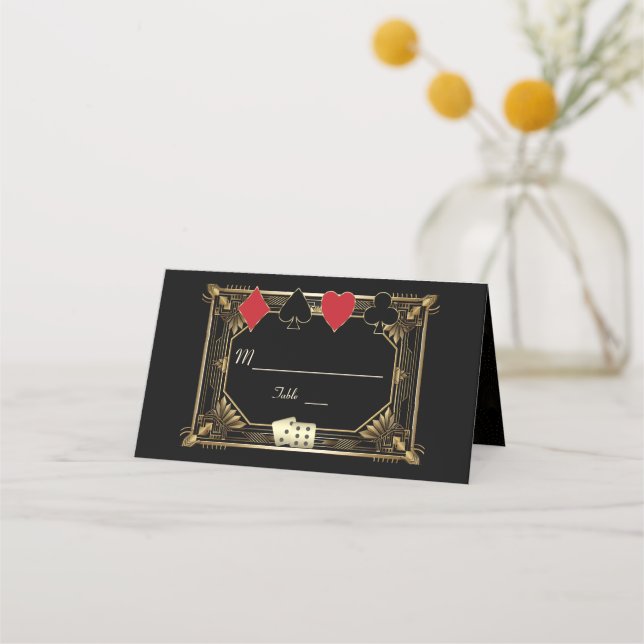 Glam Vegas Casino Royale Great Gatsby Wedding Place Card (Front)