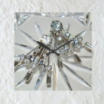 Glam Vintage Art Deco Rhinestones Acrylic Square Wall Clock<br><div class="desc">The photographic image of vintage art deco rhinestone earrings adds the retro glam to this elegant and glamourous acrylic wall clock. The artdeco jewellery lays on a background of cut crystal. The overall look is a silvery grey that seems to sparkle with hints of icy pale blue. It is striking...</div>
