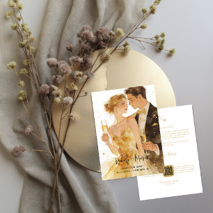 Glam Vintage Couple Illustration in Gold Wedding Save The Date