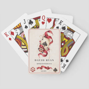Glam Watercolor Casino Las Vegas Burgundy Wedding Playing Cards