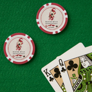Glam Watercolor Casino Las Vegas Burgundy Wedding Poker Chips