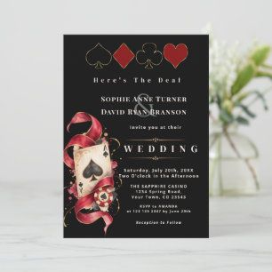 Glam Watercolor Casino Night Burgundy Wedding Invitation