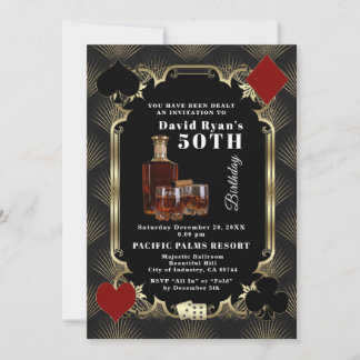 Glam Whiskey And Cigar Casino 50th Birthday Party  Invitation