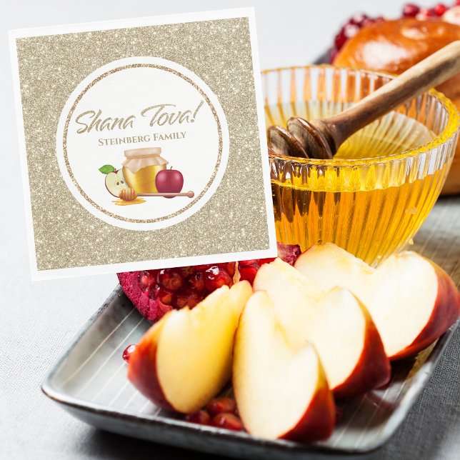 Glam White and Gold Jewish Hebrew Rosh Hashanah Napkin (Creator Uploaded)