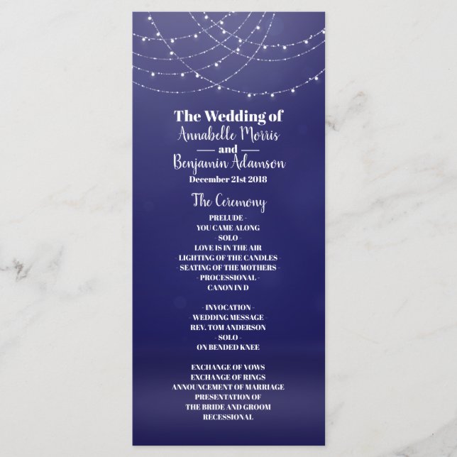 Glam White Fairy Light Blue Wedding Program Programme (Front)