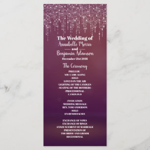 Glam White Fairy Light Purple pink Wedding Program Programme