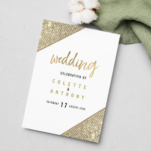 Glam white gold glitter geometric Wedding Program Programme