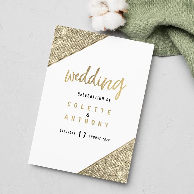 Glam white gold glitter geometric Wedding Program Programme (Glam white gold glitter geometric Wedding Program )