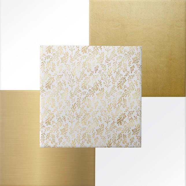 Glam White Gold Leaves Tile (Creator Uploaded)