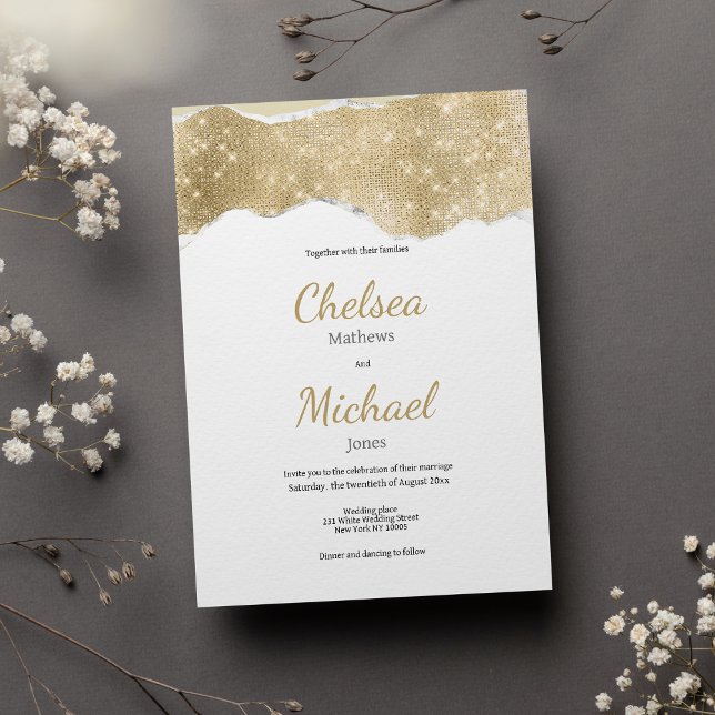 Glam white gold silver glitter luxury wedding  invitation (Glam white gold silver glitter luxury wedding)