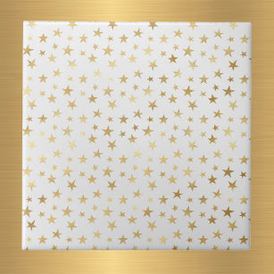 Glam White Gold Stars Tile