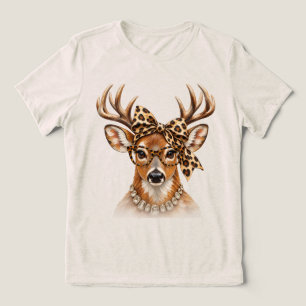 Glam Whitetail Deer Bling Design Boujee Leopard P Tri-Blend Shirt