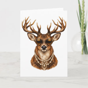 Glam Whitetail Deer Wearing Sunglasses Necklace Card