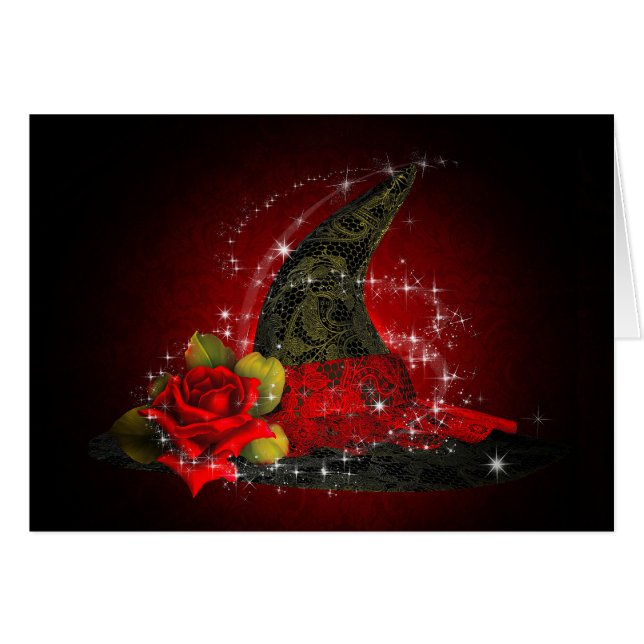Glam Witch Hat Lacy Black & Red Sparkle Party (Front Horizontal)