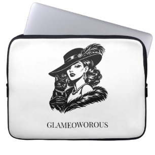 Glam Woman with Cat Fashion Illustration Laptop Sleeve