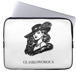 Glam Woman with Cat Fashion Illustration Laptop Sleeve