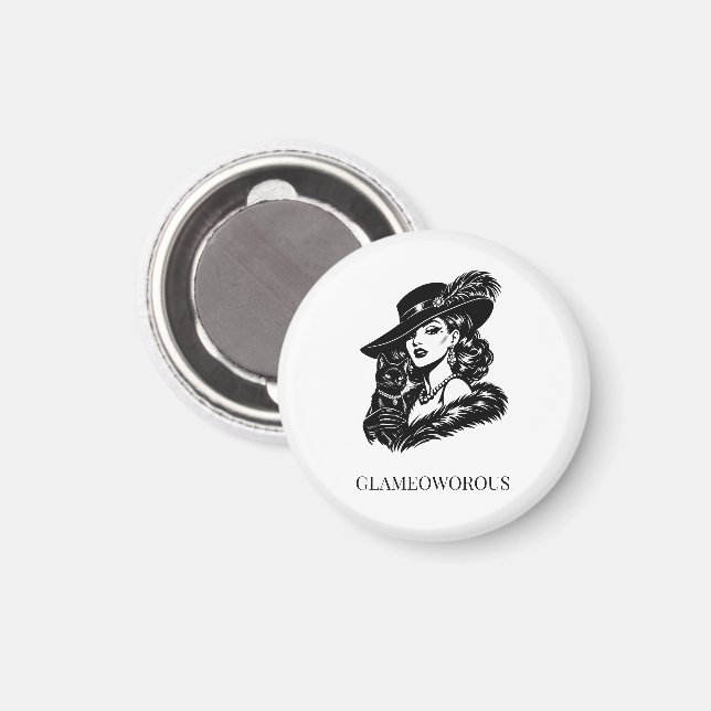 Glam Woman with Cat Fashion Illustration Magnet (Front/Back)