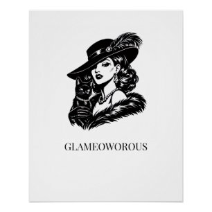 Glam Woman with Cat Fashion Illustration Poster