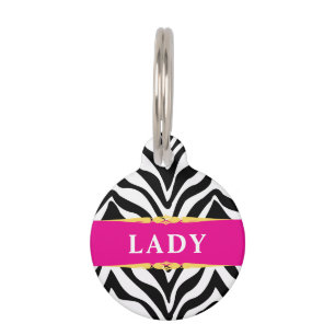 Glam Zebra Print and Hot Pink Personalized Pet Tag
