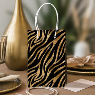 Glam Zebra Stripes Pattern Black Gold ID1151 Medium Gift Bag