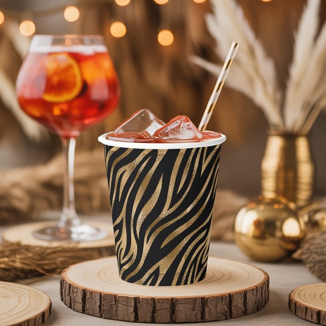 Glam Zebra Stripes Pattern Black Gold ID1151 Paper Cups (Creator Uploaded)