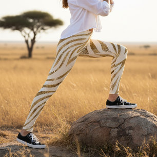 Glam Zebra Stripes Pattern Safari Gold ID1151 Leggings