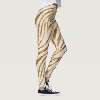 Glam Zebra Stripes Pattern Safari Gold ID1151 Leggings