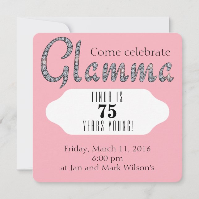 Glamma bling custom invitation (Front)