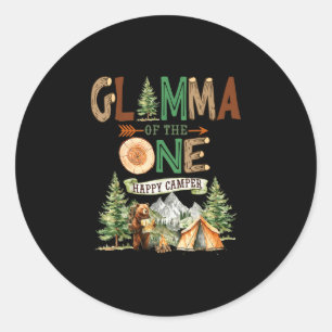 Glamma of the one happy camper 1st birthday classic round sticker