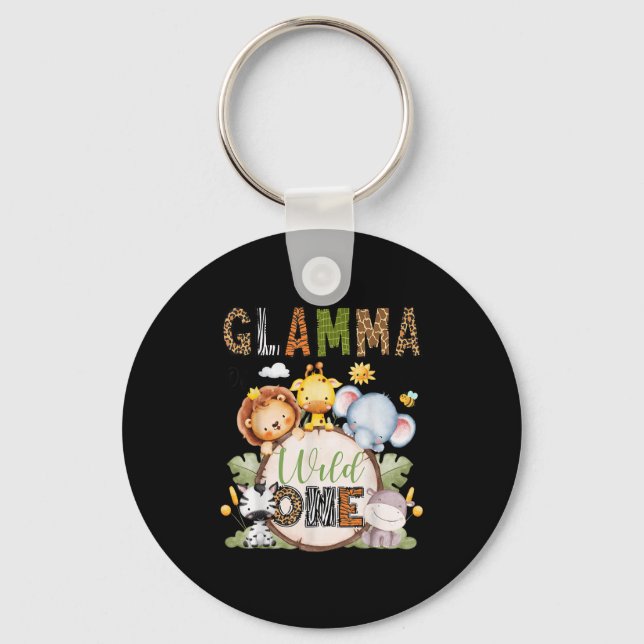 Glamma Of The Wild One 1st Birthday Boy Jungle Saf Key Ring (Front)
