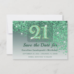 Glamorous 21st Birthday Emerald Green Frosted Save The Date