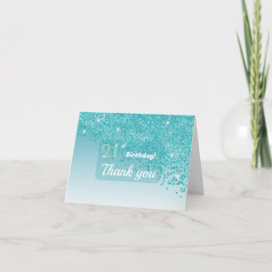 Glamorous 21st Birthday Teal Glitter Thank You Card