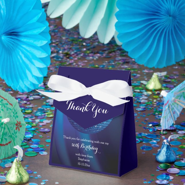 Glamorous 50th Birthday Blue Party Disco Ball Favour Box (Party)