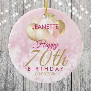 Glamorous 70th Birthday Balloon Ceramic Tree Decoration