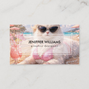 Glamorous Beach Cat with Sunglasses Business Card