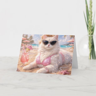 Glamorous Beach Cat with Sunglasses                Card