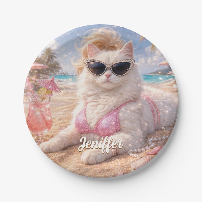Glamorous Beach Cat with Sunglasses           Paper Plate (Front)