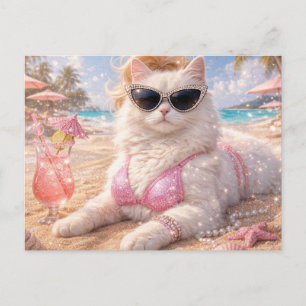 Glamorous Beach Cat with Sunglasses Postcard