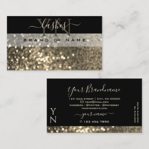 Glamorous Black Gold Sparkle Glitter with Monogram Business Card