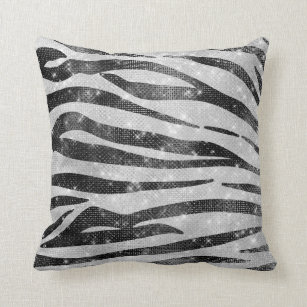 Glamorous Black White Sparkly Glitter Zebra Stripe Cushion
