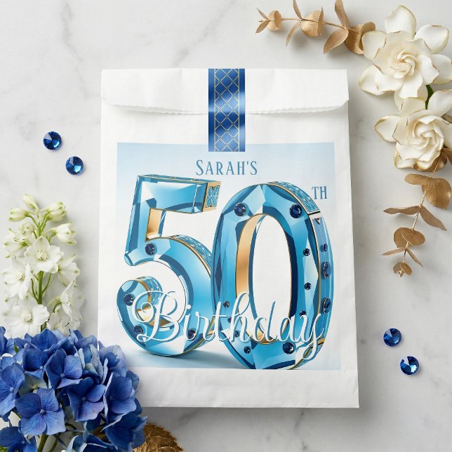 Glamorous Blue Gemstone 50th Birthday Party Favour Bags (Creator Uploaded)