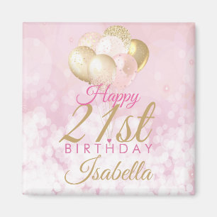 Glamorous Blush Pink Gold 21st Birthday Balloon Magnet