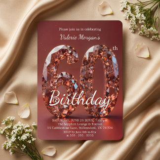 Glamorous Burgundy Red Diamond 60th Birthday Invitation