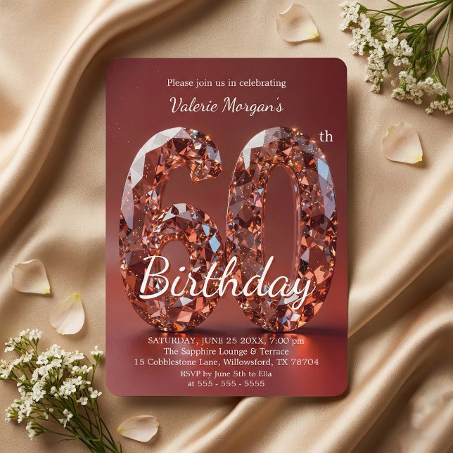 Glamorous Burgundy Red Diamond 60th Birthday Invitation (Creator Uploaded)