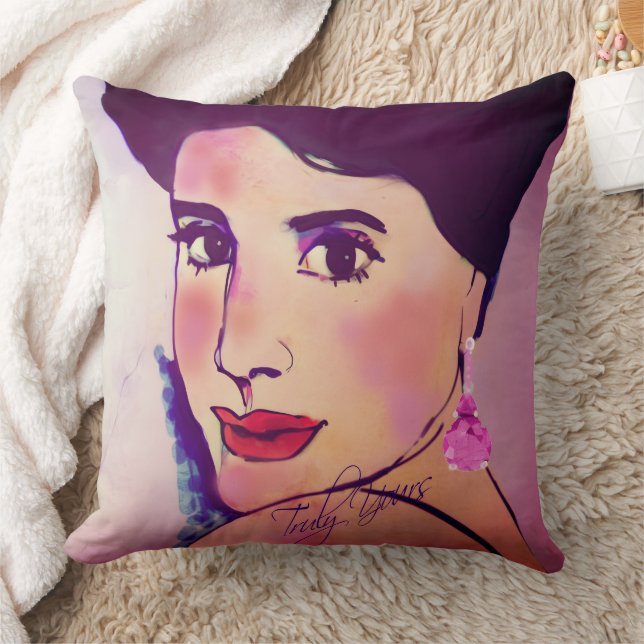 Glamorous Dark Haired Woman Bold Drawing Modern  Cushion (Blanket)