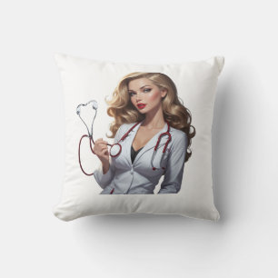 Glamorous Doctor with Heart Stethoscope  Cushion